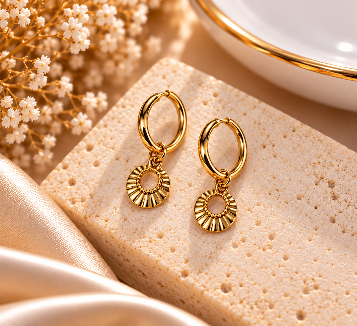 The Solara Sunburst Huggie Earrings