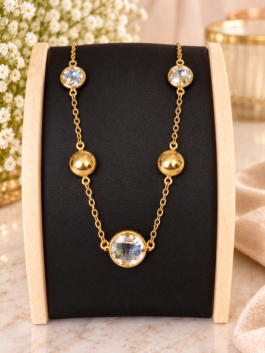 The Thomasina Aura Gold  Necklace Crystal Clear
