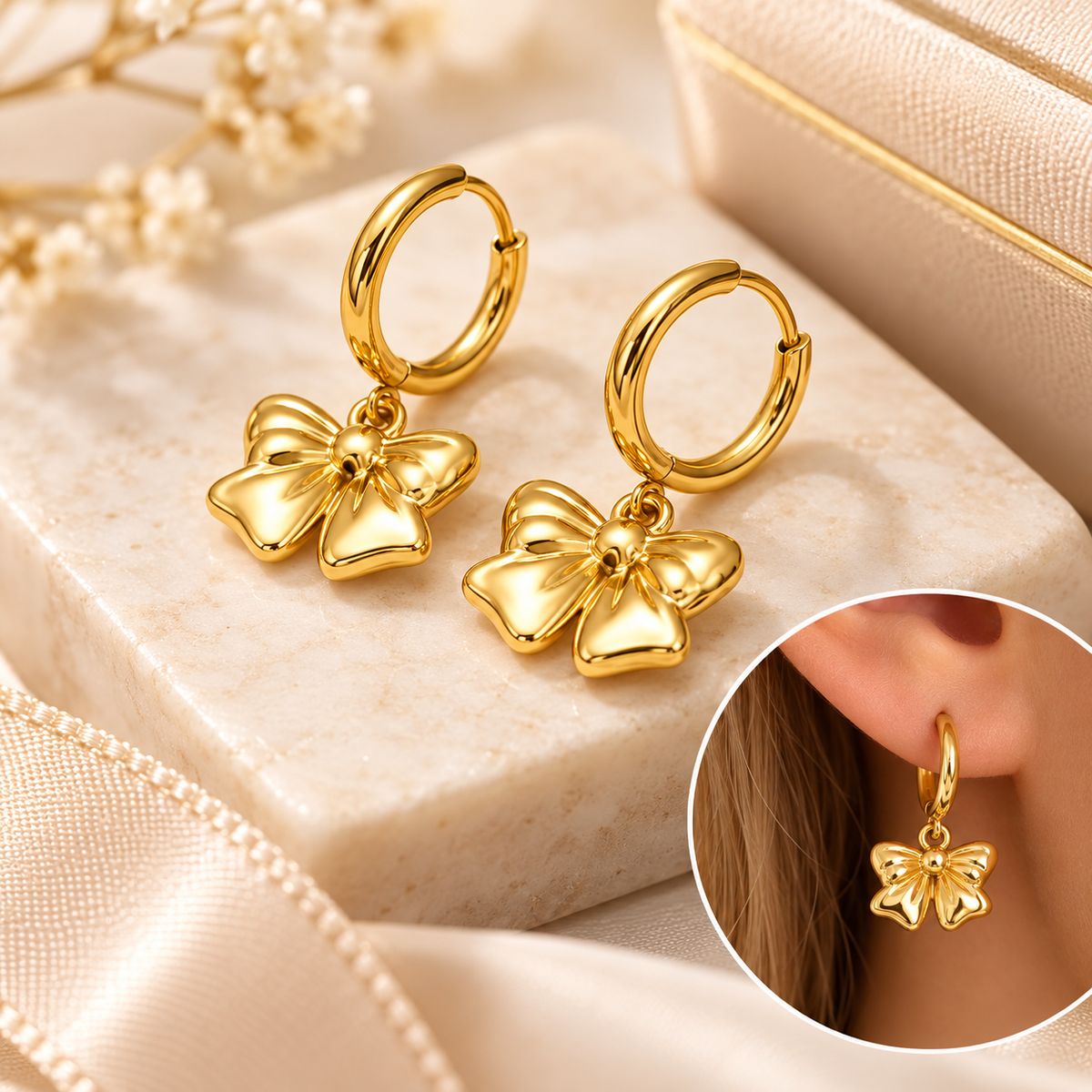 The Thomasina Belle Bow Huggie Earrings