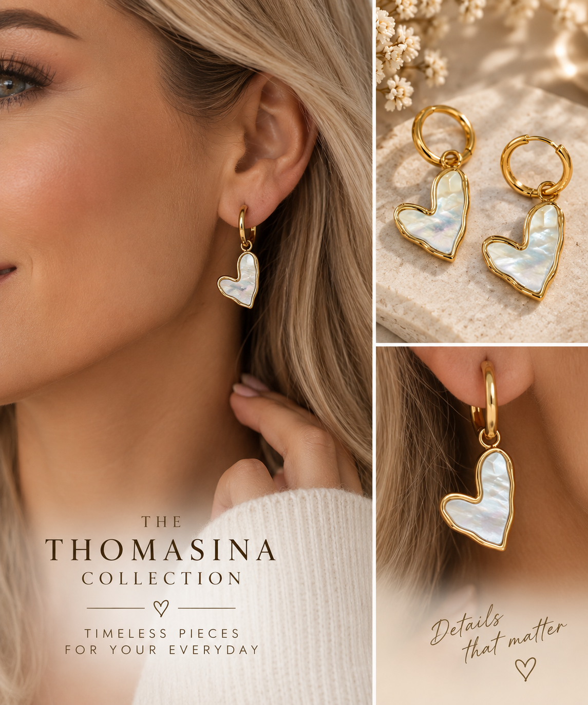 Amelie Pearl Heart Hoops