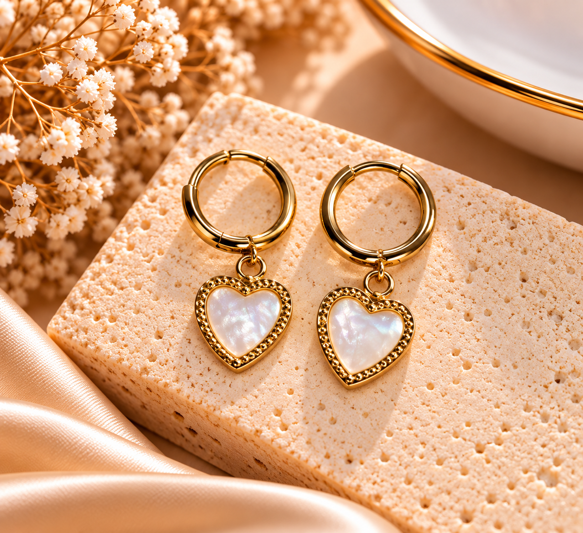 Ophelia Pearl Heart Huggie Earrings