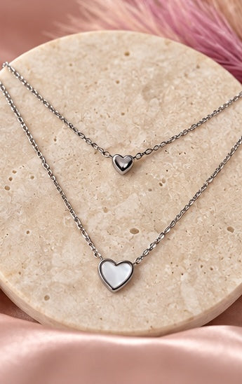 Seraphina Double Heart Necklace-Silver