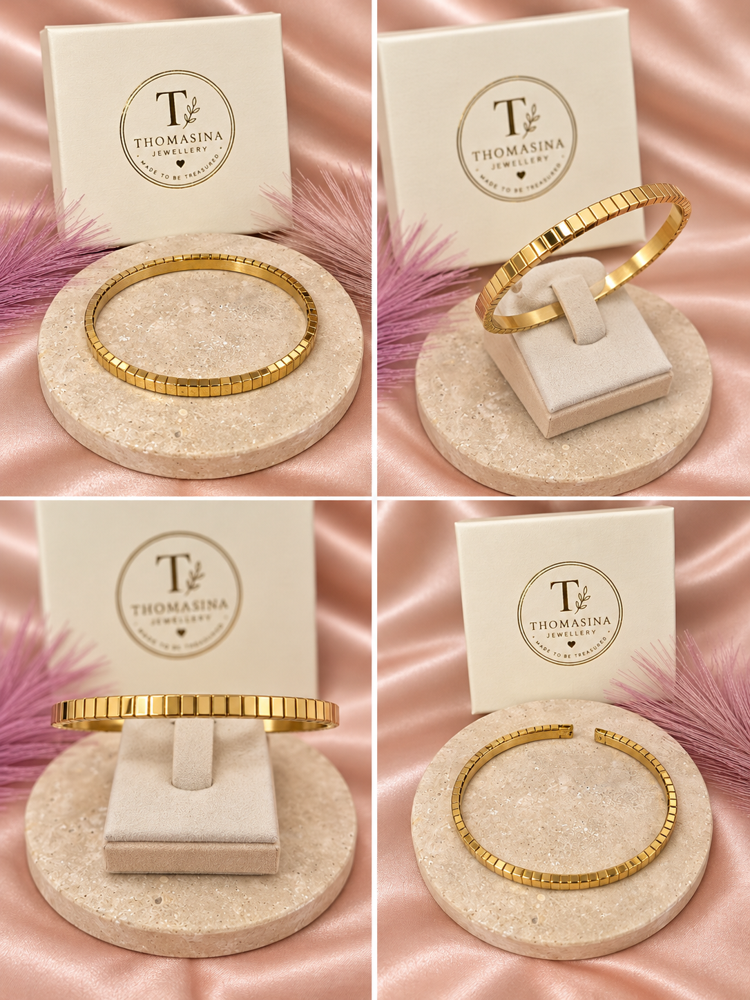 The Elara Stripe Bangle-Gold