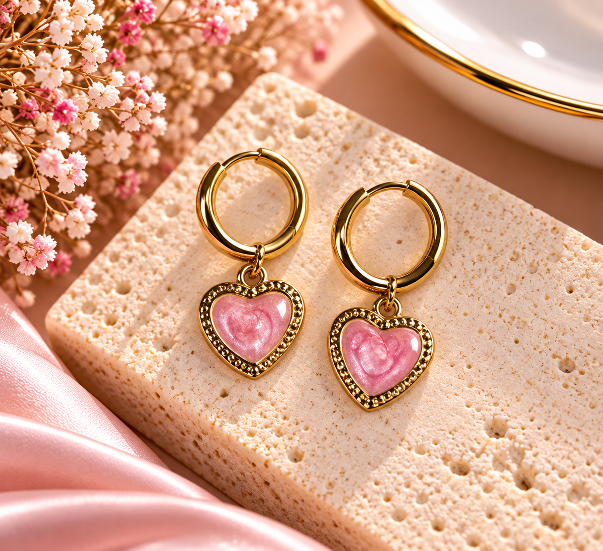 Rose Heart Huggie Earrings