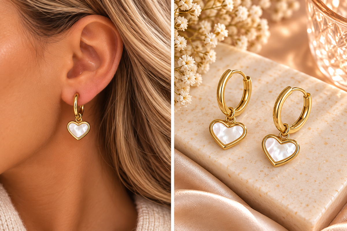 Luna Mother of Pearl Heart Huggie Earrings- Gold