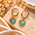 Aqua Heart Huggie Earrings