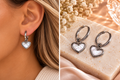 Luna Mother of Pearl Heart Huggie Earrings-Silver