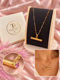 The Aurelia Crystal T-Bar Necklace- Gold