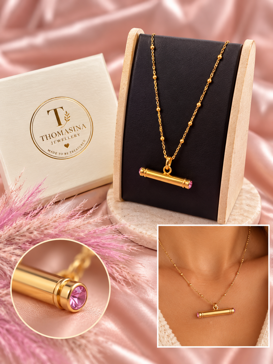 The Aurelia Crystal T-Bar Necklace- Gold