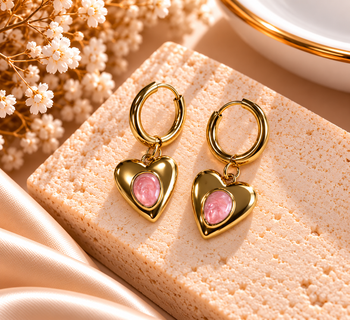 Marina Pink Heart Huggie Earrings