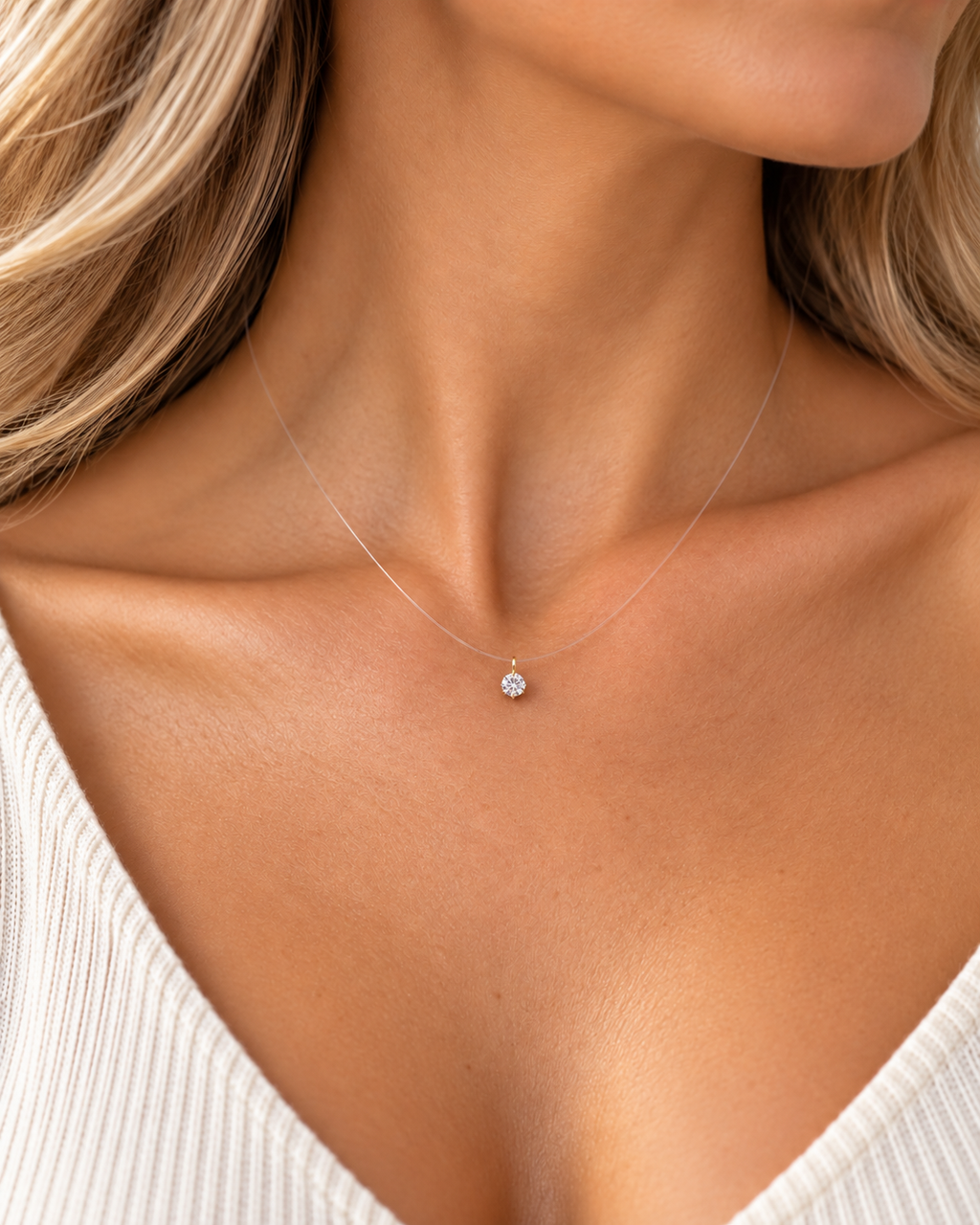 The Elodie Floating Mossanite Necklace- Silver